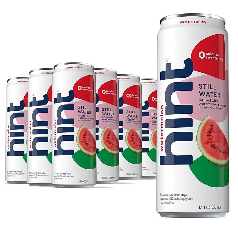 Hint Watermelon Flavored Purified Water, 12 fl. oz., 24 Cans/Carton (00338) image 1