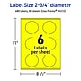 Avery Round Laser/Inkjet Multipurpose Labels, 2.75" Dia, Neon Yellow (480/Box)~#|#~BC965F24-038B-4785-8AAD6E2E2125DFAF_sc7