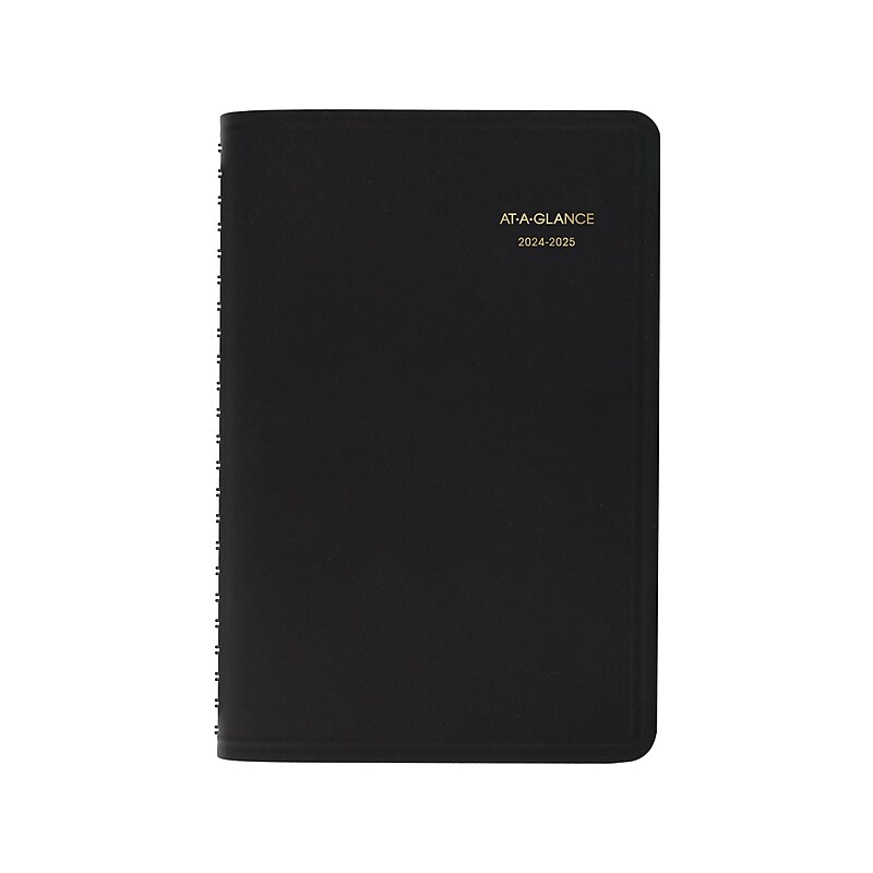 2024-2025 AT-A-GLANCE 5" x 8" Academic Daily Planner, Faux Leather Cover, Black (70-807-05-25) image 1