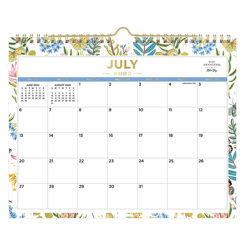 2025-2026 Day Designer for Blue Sky Flutter 11" x 8.75" Academic Monthly Wall Calendar (136694-A26) image 1