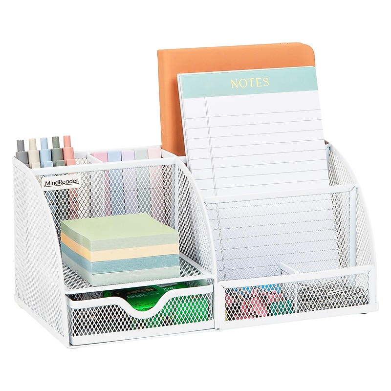 Mind Reader 7-Compartment Metal Desk Organizer File and Accessory Storage, White (JOEORG-WHT) image 1