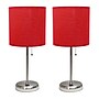 Creekwood Home Oslo Duo 19.5" LED Table Lamp with USB Port, Brushed Steel/Red Shade, 2/Set (CWT-2012-RE-2PK)~#|#~BCC4C1F7-ADD1-44E2-B2D0DC385CE99CFC_sc7