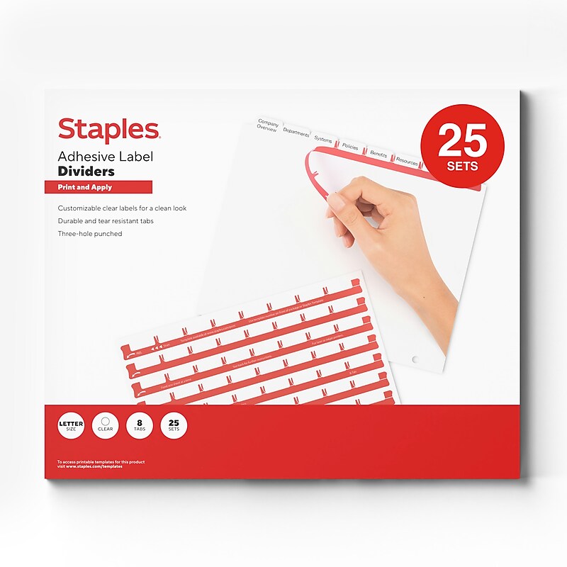 Staples Print & Apply Label Dividers, White, 8-Tabs, 25 Sets (ST63054) image 1