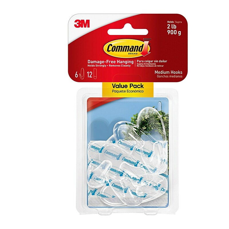 Command Medium Hooks, 2 lb., Clear, 6/Pack (17091CLR-6ES) image 1