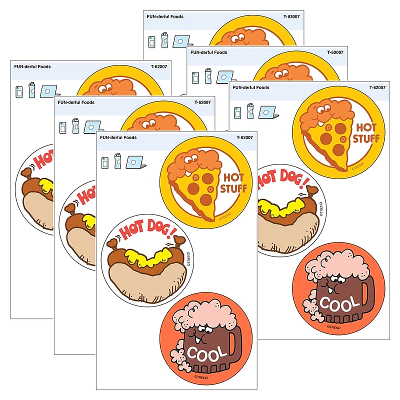 Trend Enterprises FUN-derful Foods Vinyl Stickers, Multicolored, 3/Pack, 6/Packs/Bundle (T-62007-6) image 1