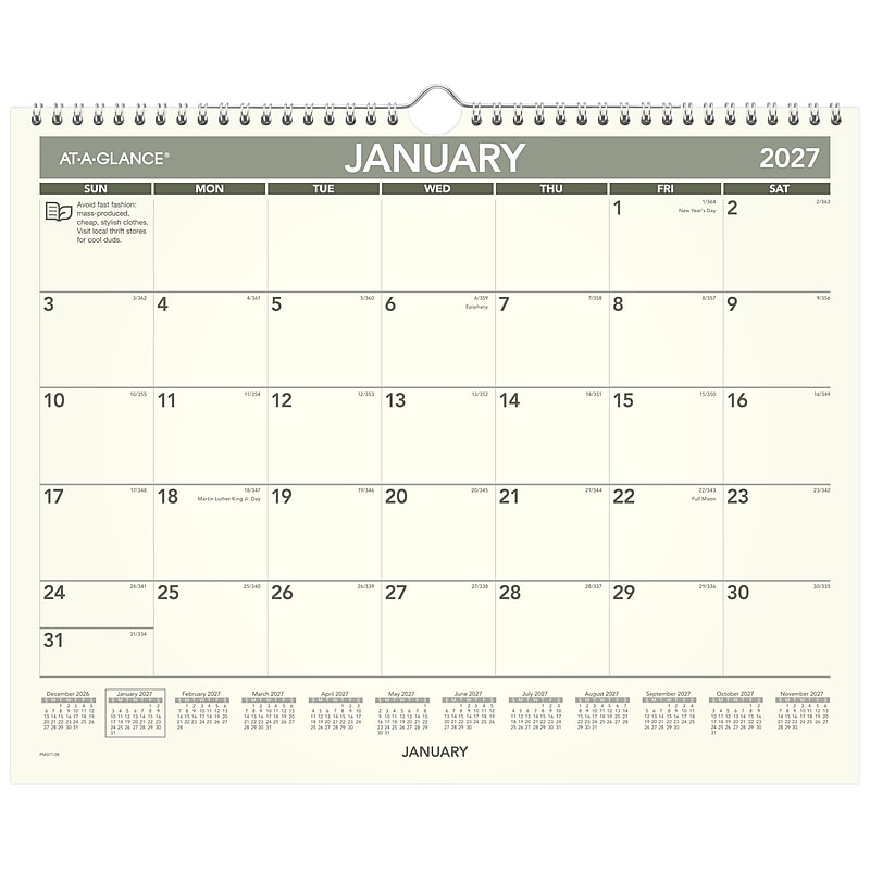2027 AT-A-GLANCE Recycled 15" x 12" Monthly Wall Calendar, Green/Black (PMG77-28-27) image 1