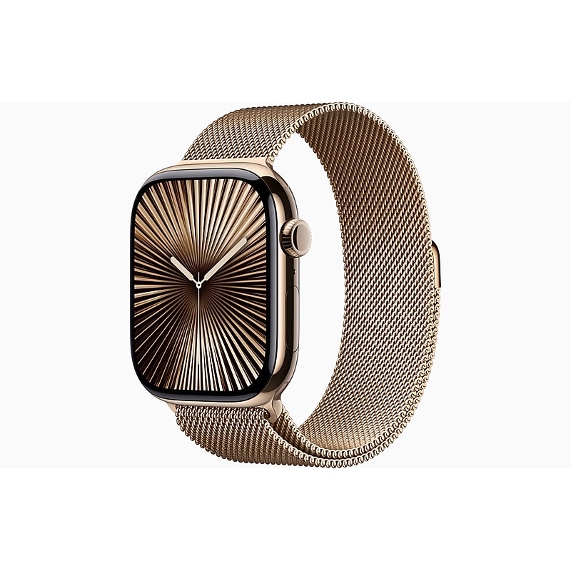 Apple Watch Series 10, GPS + Cellular, 46mm, Gold Titanium Case, Gold Milanese Loop (MX003LW/A) image 1