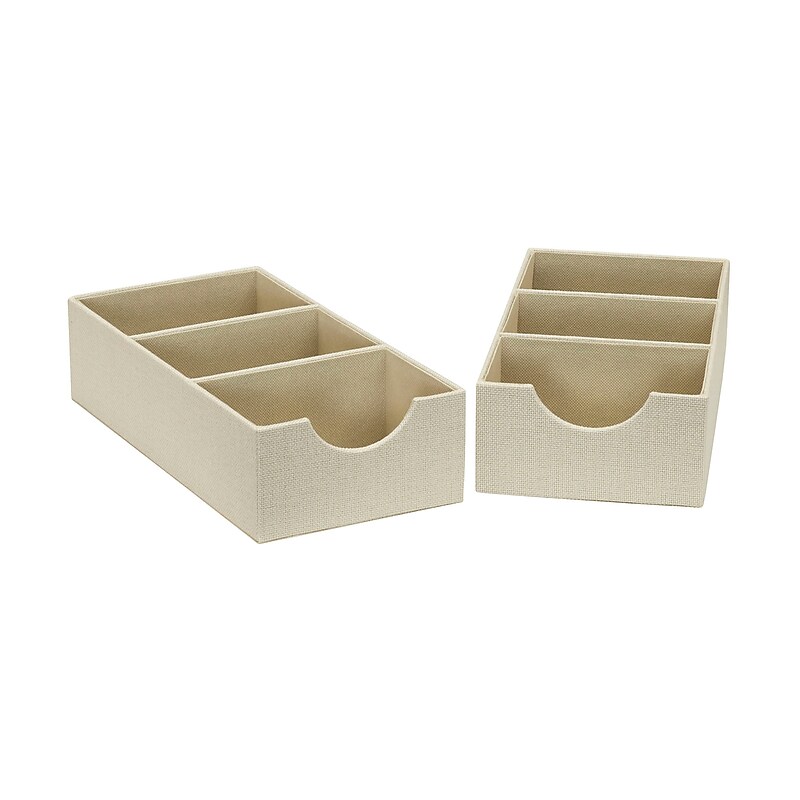 Household Essentials 3-Compartment Drawer Organizers, Cream Linen, 2/Pack (7484-1) image 1
