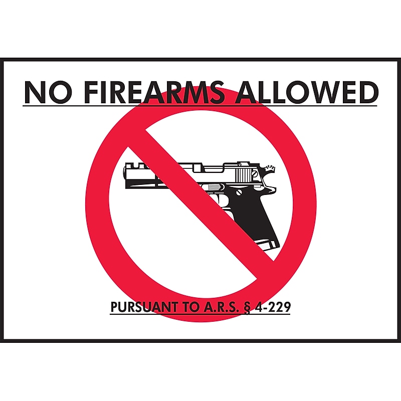 AccuformNMC Firearms "NO FIREARMS ALLOWED PURSUANT TO A.R.S. 4-229" Aluminum Wall Sign, 10" x 14", Black/Red/White (MACC522VA) image 1