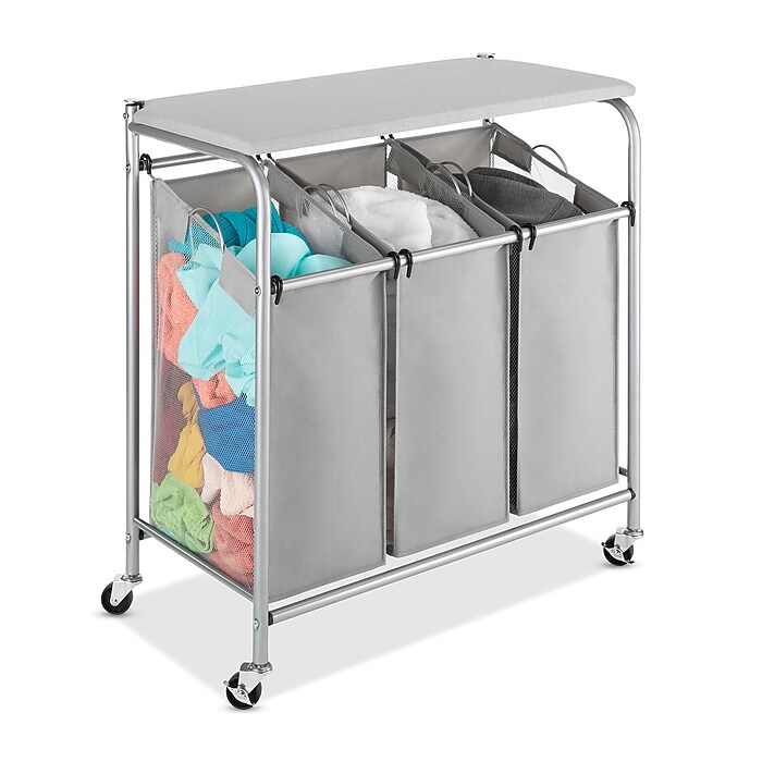 Whitmor 3-Section Rolling Laundry Sorter, Metal, Gray (6705-7885