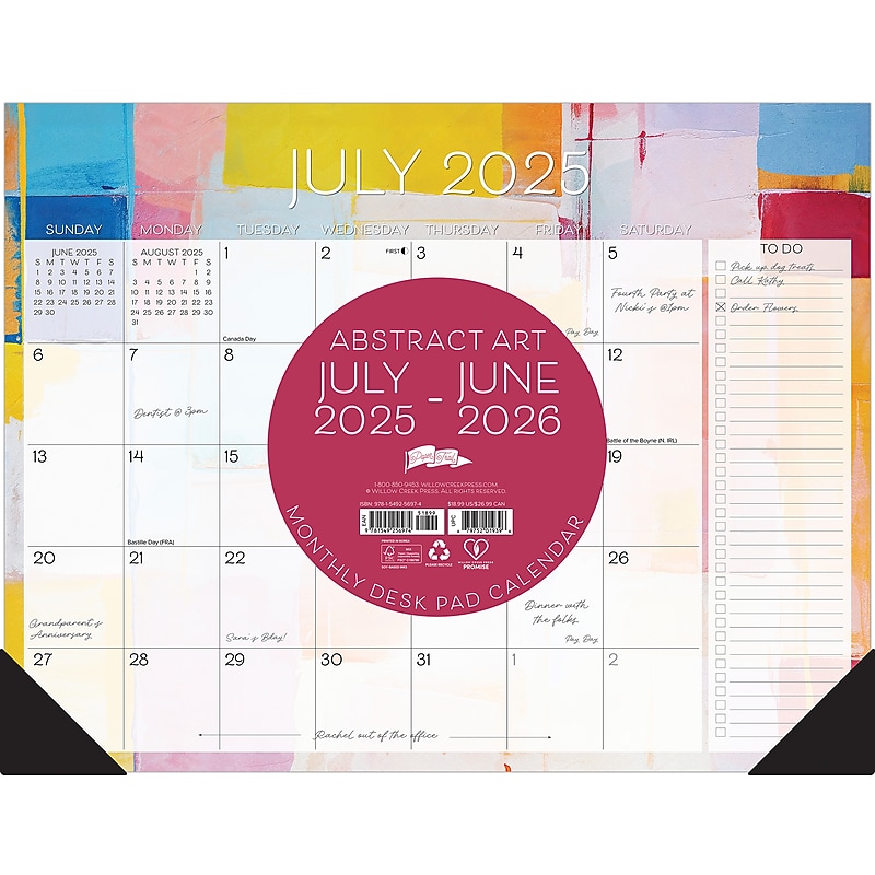 2025-2026 Willow Creek Abstract Art 22" x 17" Academic Monthly Desk Pad Calendar (56974) image 1