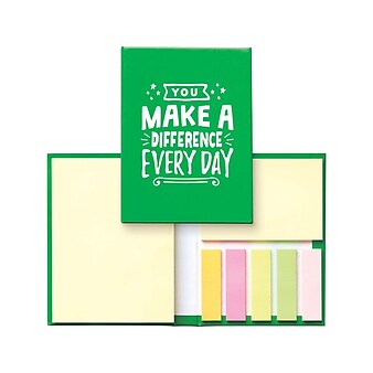 Baudville You Make a Difference Sticky Note Combo Pack, Green, 150 Sheets/Pad, 5 Pads/Pack (93669P5)