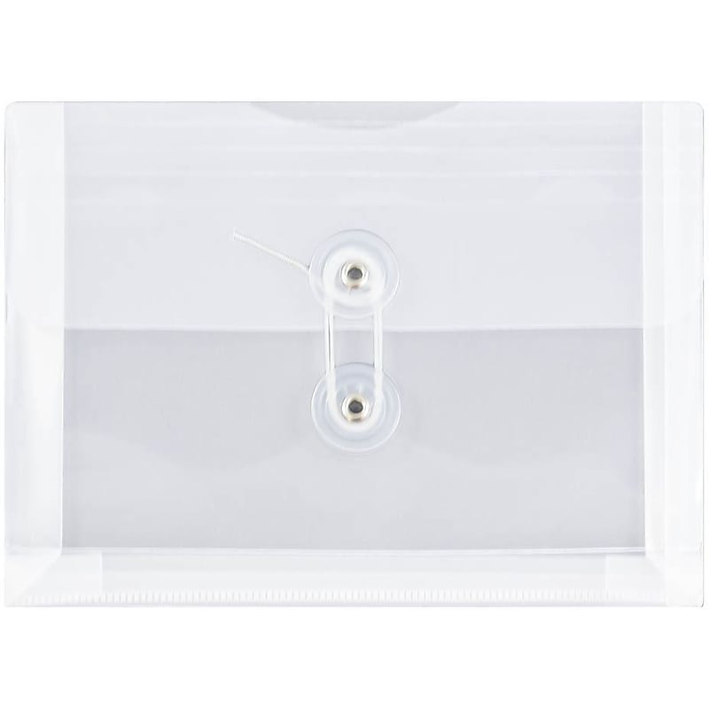 JAM Paper Premium Plastic Filing Envelope with Button & String Closure, 5 1/2" x 7 1/2", Clear, 3/Pack (920B1clx3) image 1