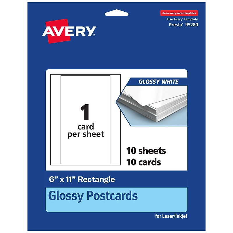 Avery Integrated Cards, 6" x 11", Glossy White, 10/Pack (95280) image 1
