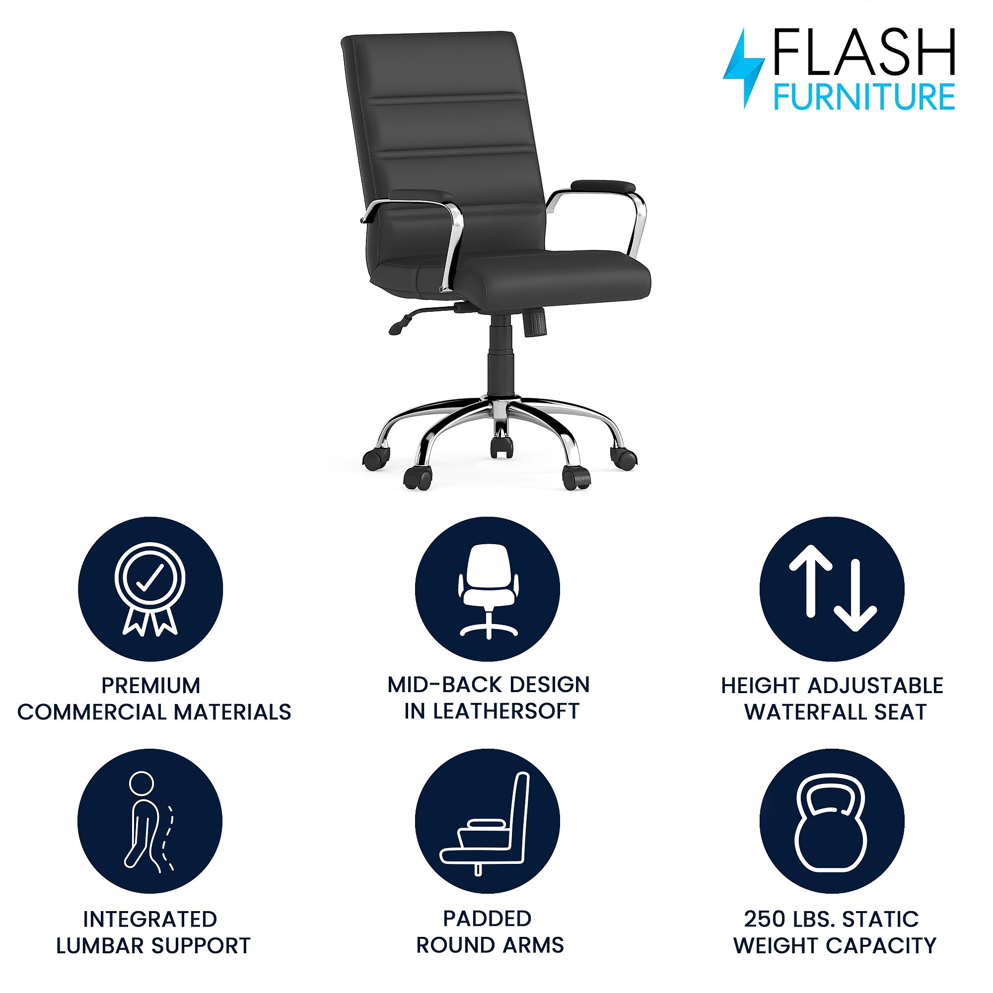 Flash Furniture Whitney Ergonomic LeatherSoft Swivel Executive Chair, Black/Chrome (GO2286MBK) Sansujyuku sansujyuku.com