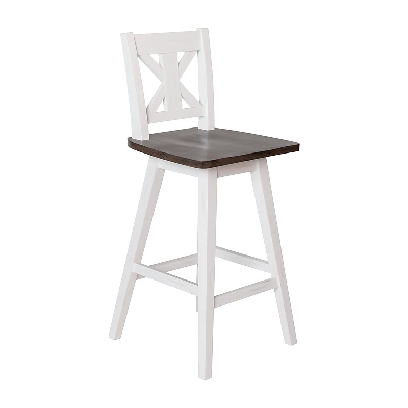 Flash Furniture Gwendolyn Rustic Solid Wood Designer Back Barstool, Antique White Wash Frame/Gray Wash Seat (ESG129WH) image 1