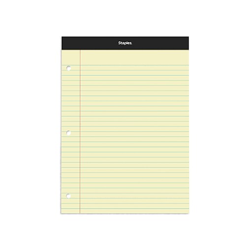 Staples Notepads, 8.5" x 11.75", Wide Ruled, Canary, 100 Sheets/Pad, 6