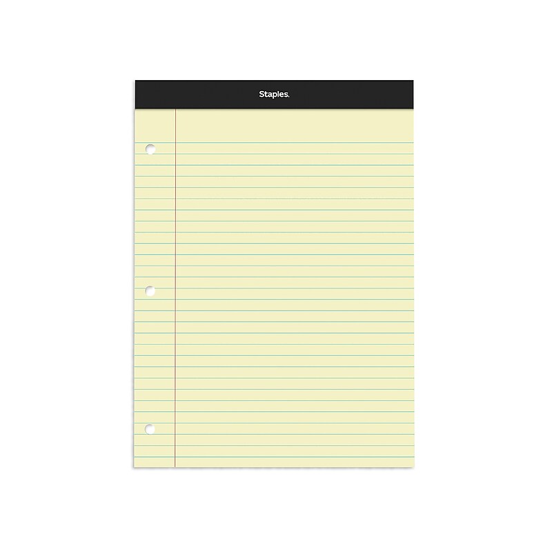 Staples Notepads, 8.5" x 11.75", Wide Ruled, Canary, 100 Sheets/Pad, 6 Pads/Pack (ST57349) image 1