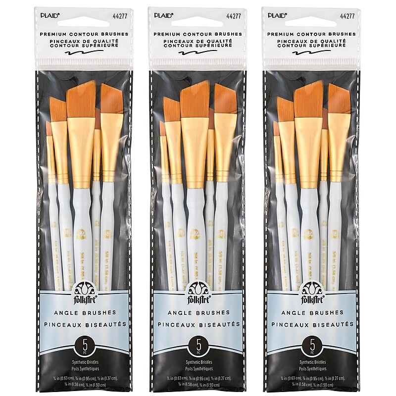 Plaid Synthetic Taklon Angle Brush, 5/Pack, 3 packs/Bundle (FLK44277-3) image 1