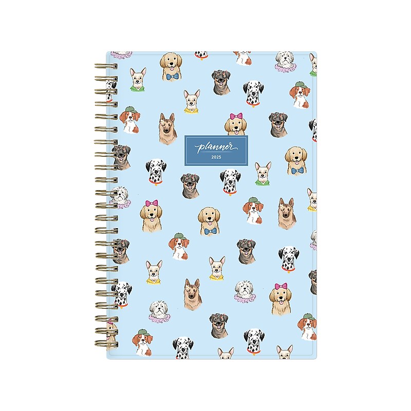 2025 Blue Sky Pooch Party 5" x 8" Weekly & Monthly Planner, Plastic Cover, Multicolor (152479) image 1