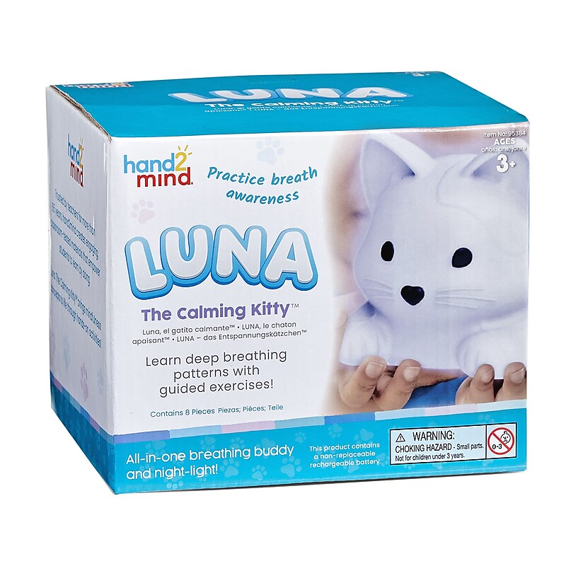 hand2mind Luna the Calming Kitty Breathing Awareness Toy, White (95384) image 1