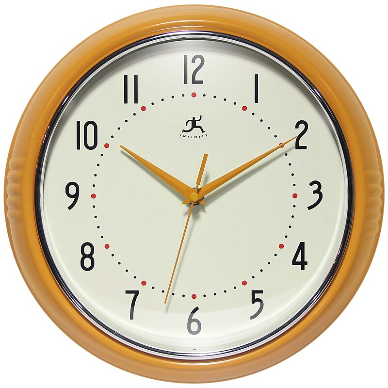 Infinity Instruments Round Retro Saffron Wall Clock, Aluminum, 12" (10940SY-12) image 1