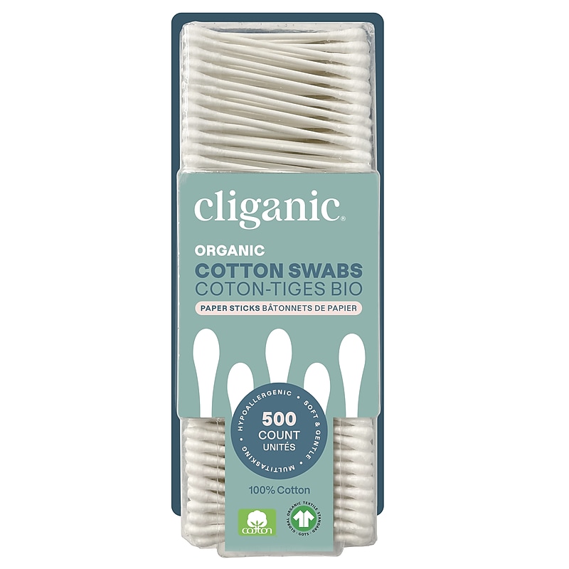 Cliganic Organic Cotton Tipped Swabsticks, Paper Shaft, 500/Pack (CL-BE-021-NB) image 1