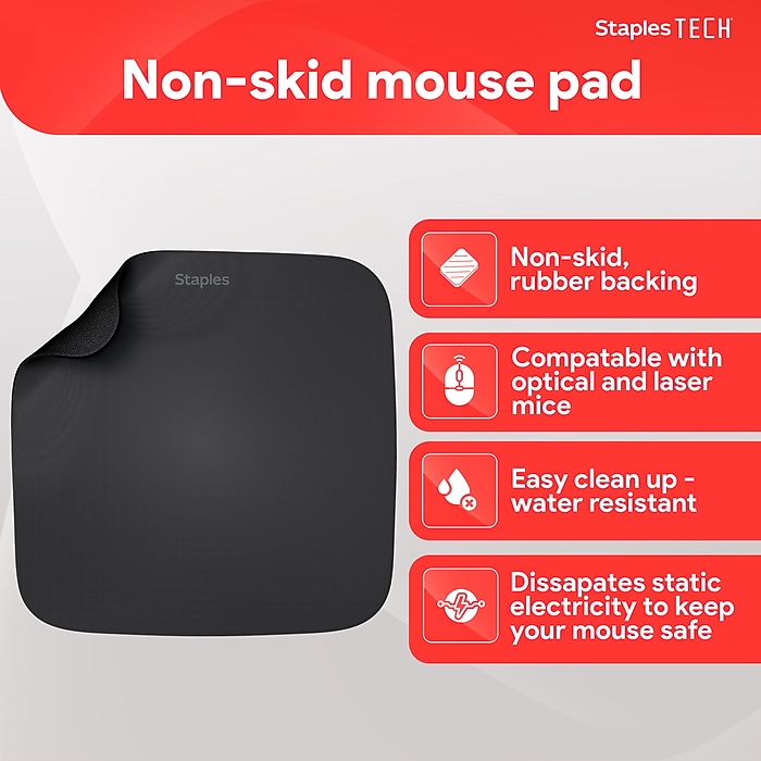 Staples TECH Non-Skid Mouse Pad, Black, 2/Pack (50678) | Staples