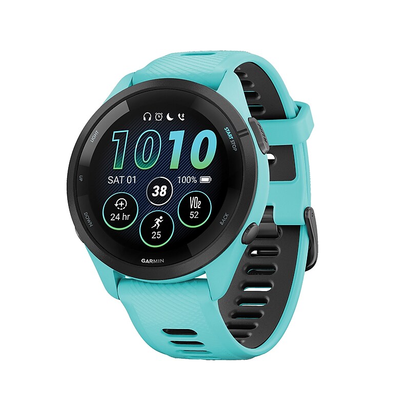 Garmin Forerunner 265 Smartwatch, GPS, 46mm, Aqua/Black Silicone Band (010-02810-02) image 1