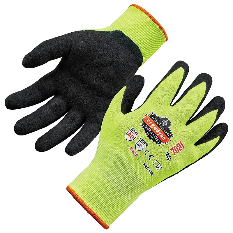 Ergodyne ProFlex 7021 Hi-Vis Nitrile Coated Cut-Resistant Gloves, ANSI A2, Wet Grip, Lime, Large, 1 Pair (17964) image 1