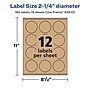 Avery Laser/Inkjet Multipurpose Circle Labels, 2.25" Dia, Kraft Brown, 180/Pack (94510)~#|#~BDB8B171-B837-4E8B-A0208787DA5F342C_sc7