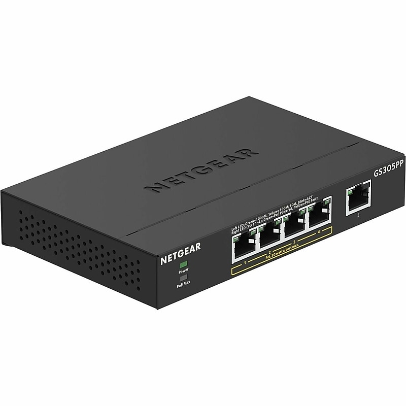 Netgear GS305PP 5-Port Gigabit Ethernet PoE+ Unmanaged Switch, Black (GS305PP-300NAS) image 1