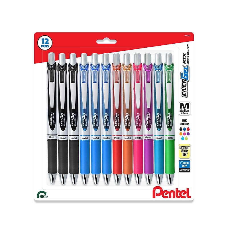 EnerGel RTX Retractable Gel Pen, Medium Point, 0.7mm, Assorted Ink, Dozen (BL77BP12M3) image 1