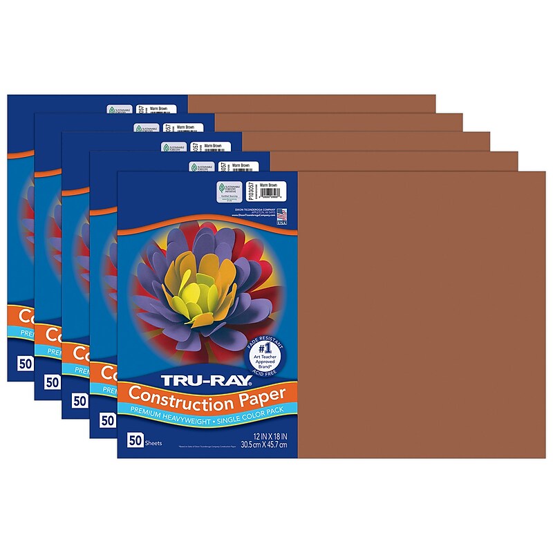 Tru-Ray 12" x 18" Construction Paper, Warm Brown, 50 Sheets/Pack, 5 Packs/Bundle (PAC103057-5) image 1