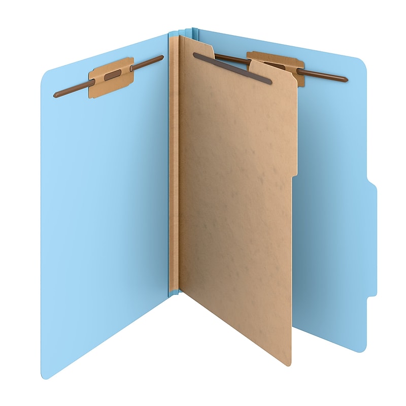 Staples Heavy Duty Pressboard Classification Folder, 1-Divider, 2" Expansion, Letter Size, Light Blue, 10/Pack (ST62791) image 1