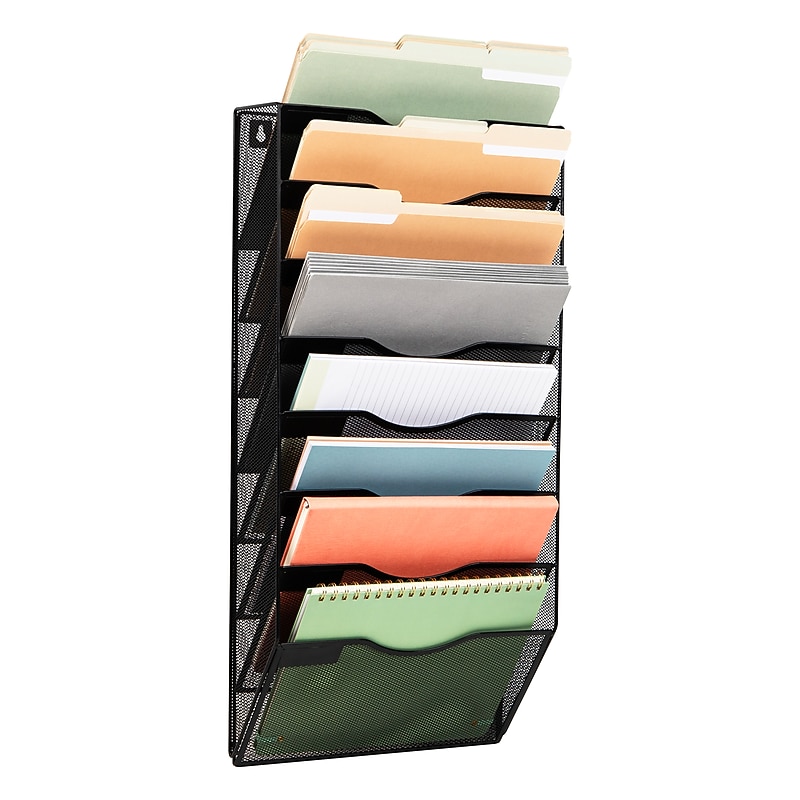 Mind Reader Wall File Organizer, 8-Pocket Hanging Document Rack, Office Wall Mount, Metal, Black (MAG8C-BLK) image 1
