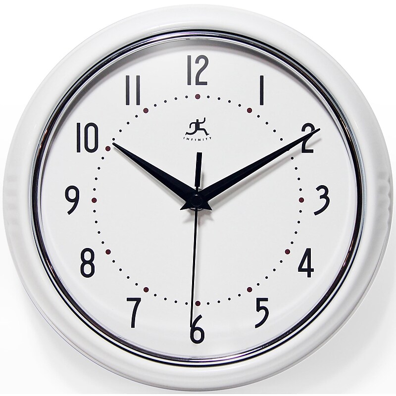 Infinity Instruments Round Retro Wall Clock, Aluminum, 9.5" (10940-WHITE) image 1