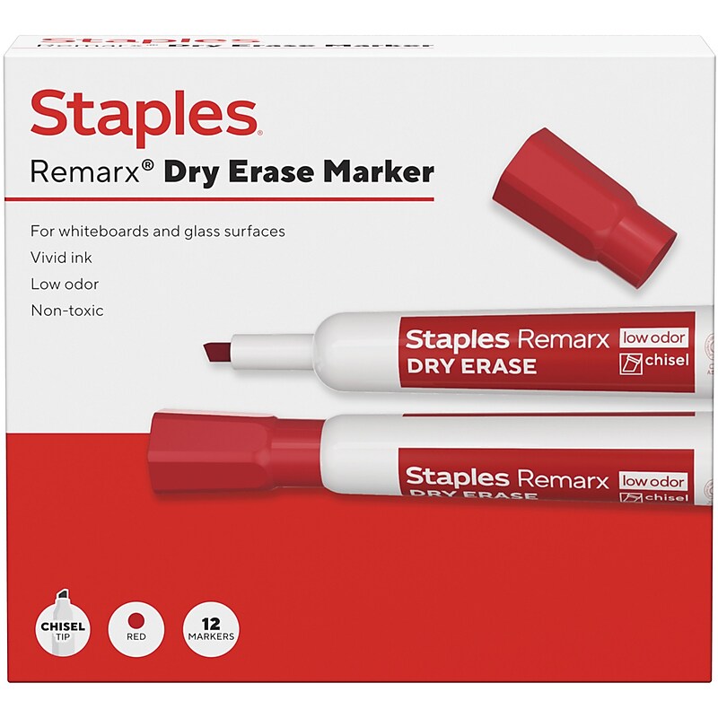 Staples Remarx Dry Erase Marker, Chisel Tip, Red, 12/Pack (ST62938) image 1
