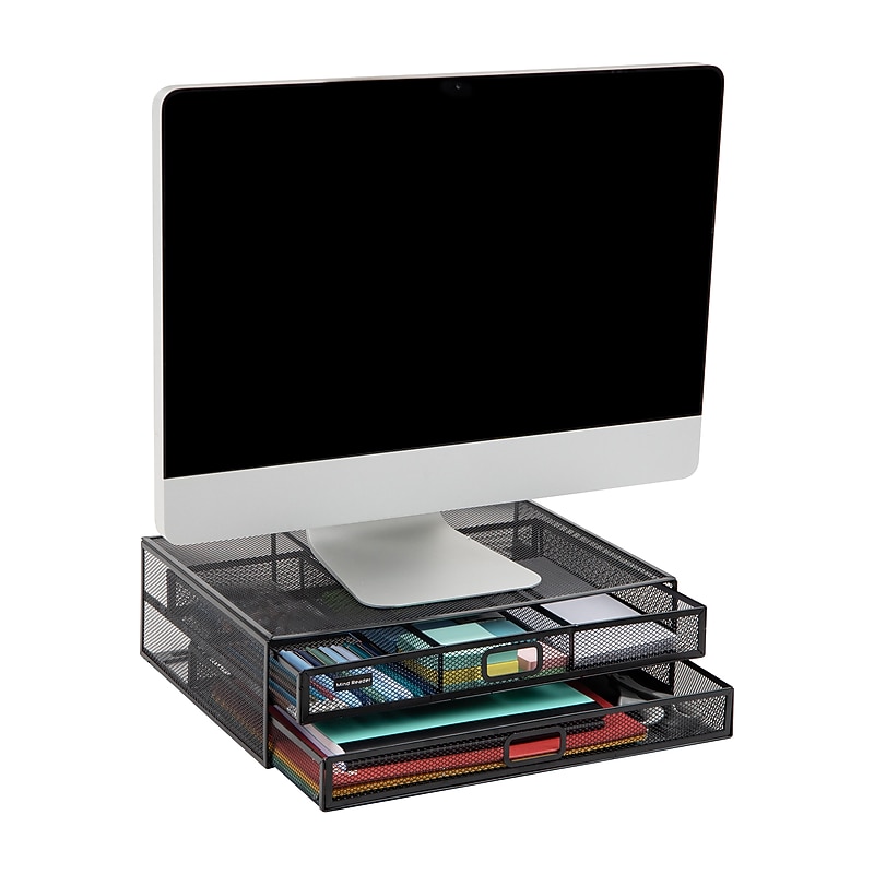 Mind Reader Two-Tier Monitor Stand Laptop Riser, Up to 30 lbs., Black (2TDMESHY-BLK) image 1