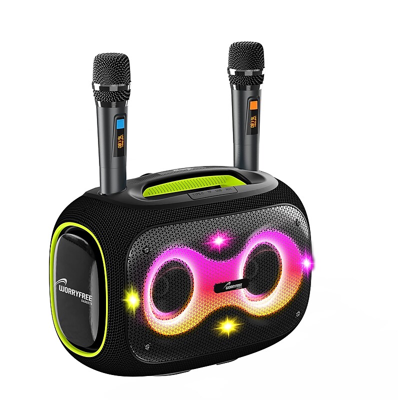 Worryfree Gadgets Party Box Wireless Bluetooth Portable Speaker with 2 Mics & Tripod, Water Resistant, Black (WPB2-BLK) image 1