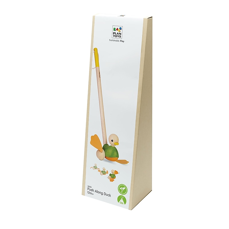 Plan Toys Wooden Push Along Duck Toy, Multicolored (PTS5626) image 1