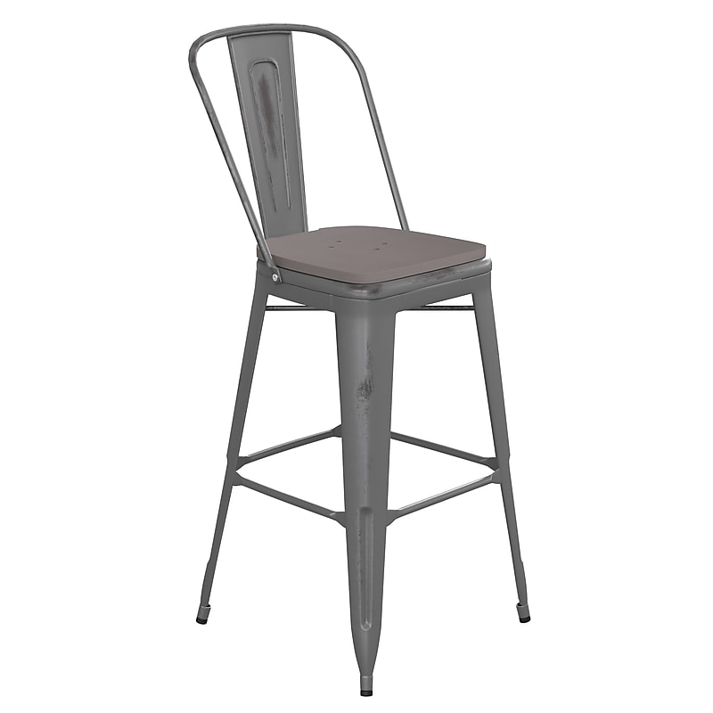 Flash Furniture Lincoln Contemporary Metal Vertical Back Indoor Barstool, Clear Coat/Gray (XUDGTP01B30PL1G) image 1