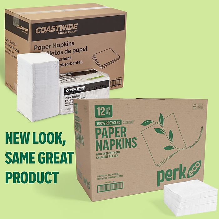 Eco-ID Recycled Luncheon Napkins, 1-Ply, 11.5 x 12.5, White, 400/Pack Eco-ID Recycled Luncheon Napkins, 1-Ply, 11.5 x 12.5, White, 400/Pack