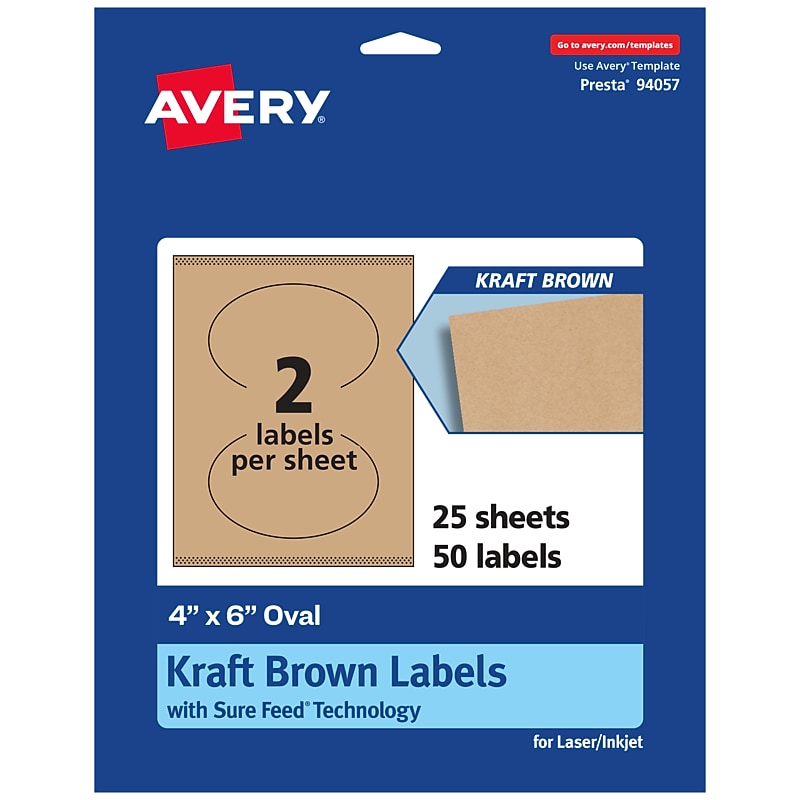 Avery Laser/Inkjet Oval Multipurpose Labels, 4" x 6", Kraft Brown, 50 Labels/Pack ( 94057) image 1