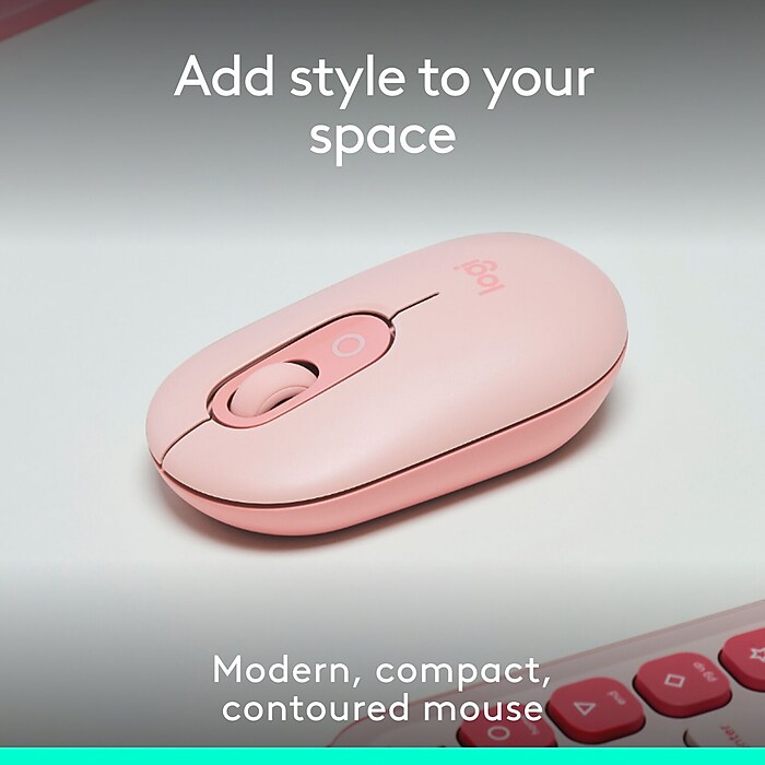 Logitech POP Wireless Ambidextrous Optical Mouse, Rose (910-007409