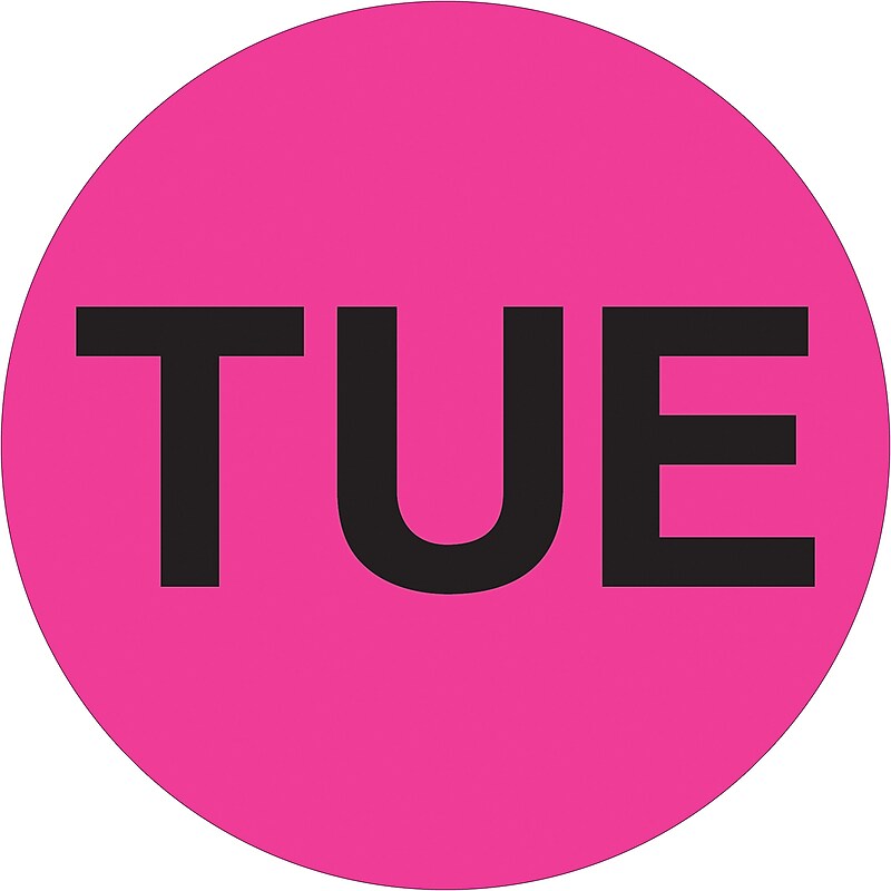 Tape Logic "TUE" Round Days of the Week Labels, 2" Dia., Fluorescent Pink, 500/Roll (DL6512) image 1