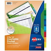 Avery Big Tab Insertable Plastic Dividers with Pockets, 8-Tab, Multicolor (11903)