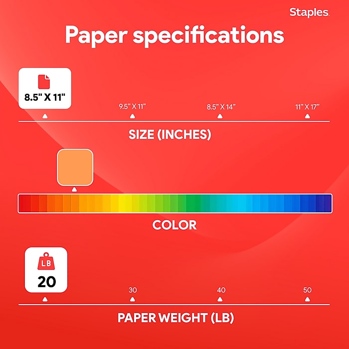 Staples Brights Multipurpose Colored Paper, 20 lbs., 8.5