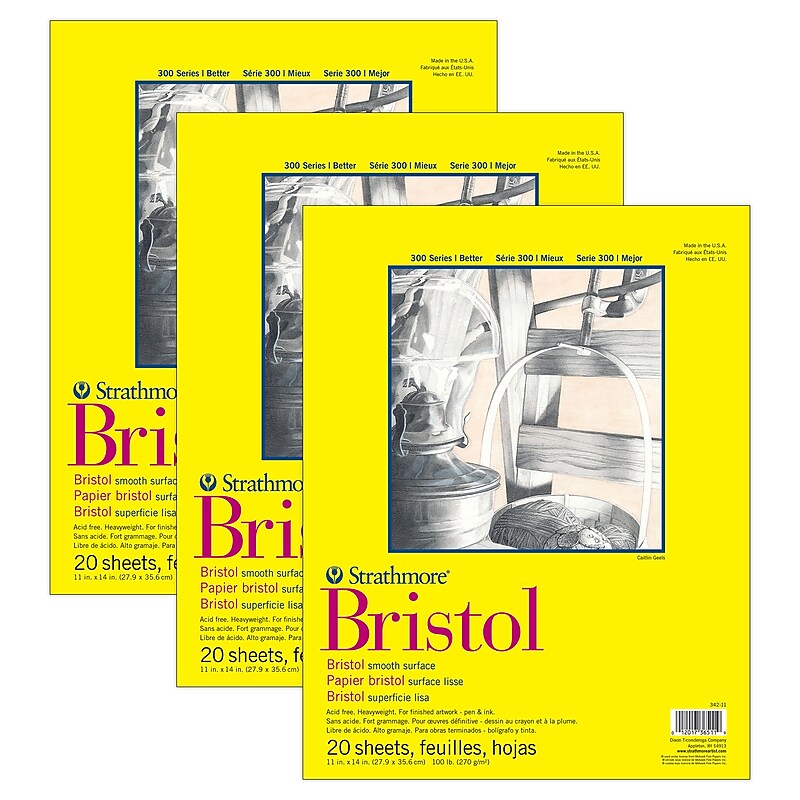 Strathmore 300 Series 11" x 14" Tape Bound Bristol Sketch Pad, 20 Sheets/Pad, 3/Bundle (STTP3421103-3) image 1