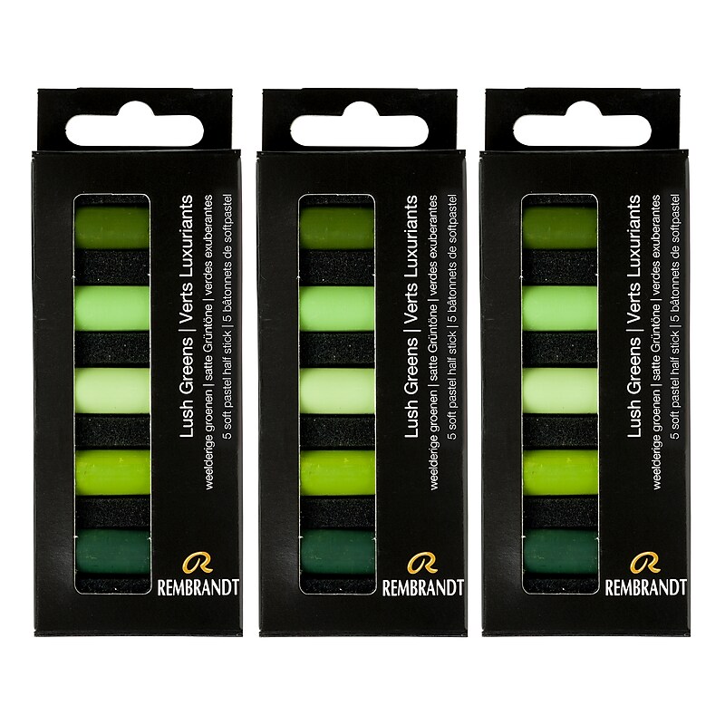 Rembrandt Soft Pastels Micro Sets, Lush Greens, 5/Set, 3 Sets/Bundle (RBX31820510-3) image 1